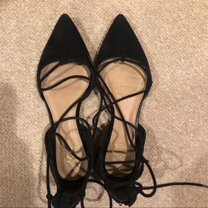 Vince Camuto black suede lace up flats. Size 8.5